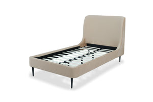 English Elm Twin Velvet Upholstered Bed with Arched Headboard and Sleek Metal Legs for Bedroom Black+Taupe B365S00155