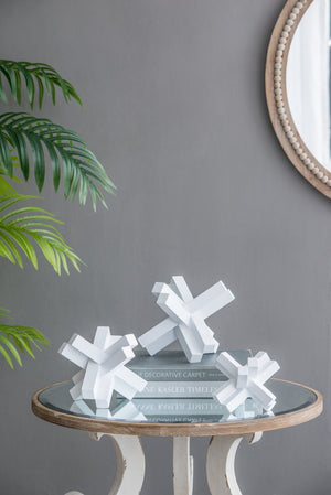 English Elm S/3 Modern Matte White Wooden Jack Sculptures — Minimalist Tabletop Trio Centerpiece for Decor W2078P391073