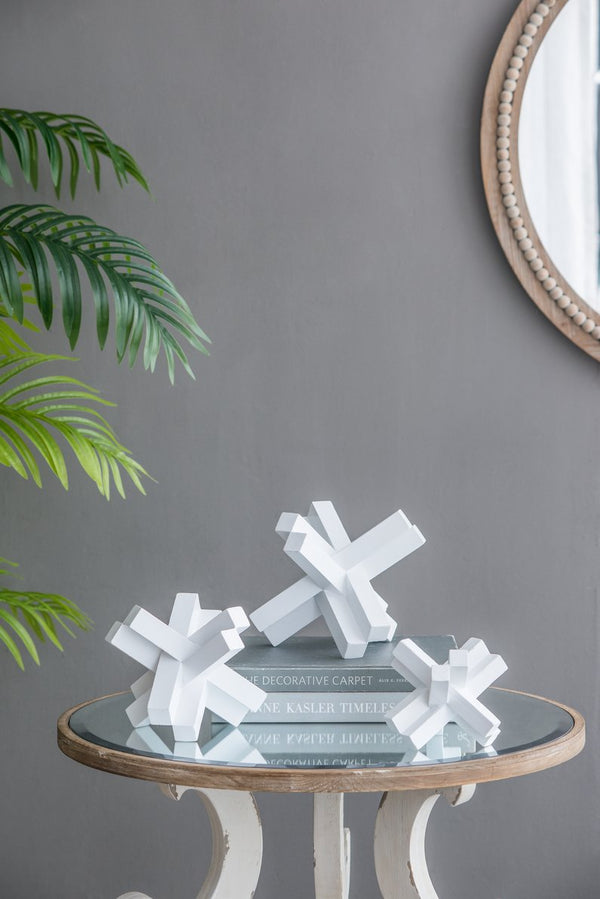 English Elm S/3 Modern Matte White Wooden Jack Sculptures — Minimalist Tabletop Trio Centerpiece for Decor W2078P391073