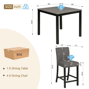 English Elm 5-Piece Counter Height Table Set With 4 Chairs - Stylish Light Grey & Black Design For Modern Dining W1998P195205
