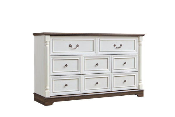 English Elm 8 Drawer Farmhouse Chest Distressed Two-tone Wood Grain Finish Antique Hardware W2393P252366