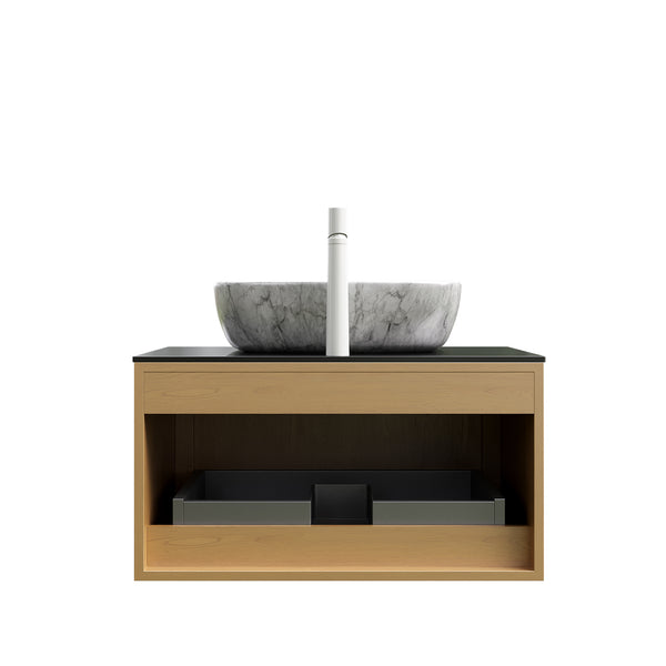 English Elm KOLAS 30" Bathroom Vanity with Sintered Countertop, Wall-Mount Plywood Cabinet, Soft-Close Drawer Black,Oak,Stone Gray W2615S00380
