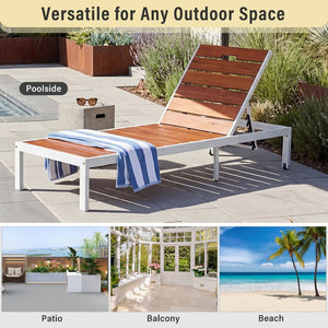 English Elm Outdoor Acacia Wood Slat Chaise Lounge with Powder Coated Frame for Patio Resort Brown,White N719P383161K