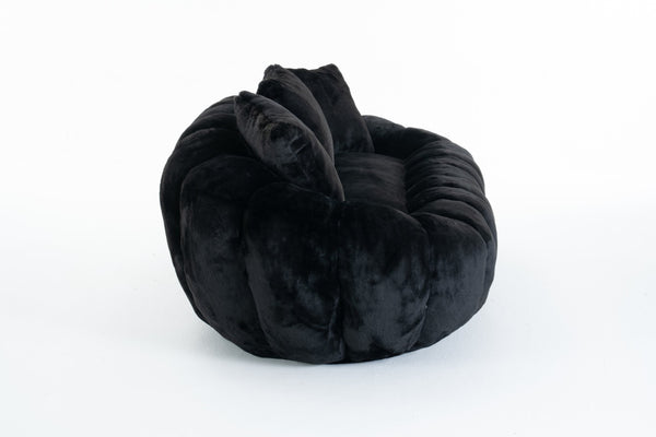 English Elm Floral-shaped Faux Fur Two Seater Sofa Sculptural Petal Design for Cozy Living Rooms Black W2012P399203