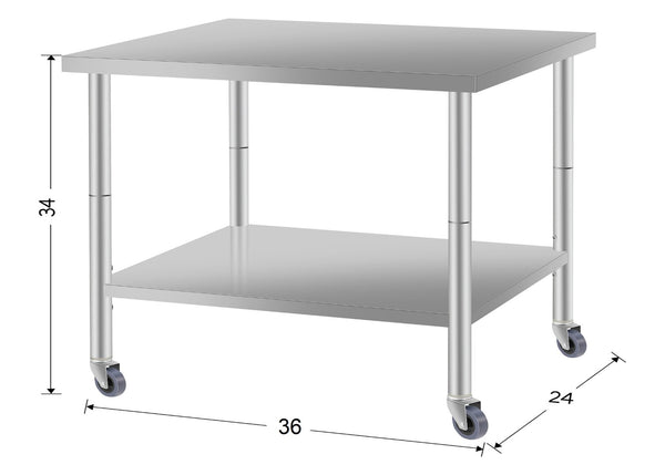 English Elm 36''*24'' Stainless Steel Kitchen Prep Table with Under Shelf Casters Commercial Grade W3167P303178