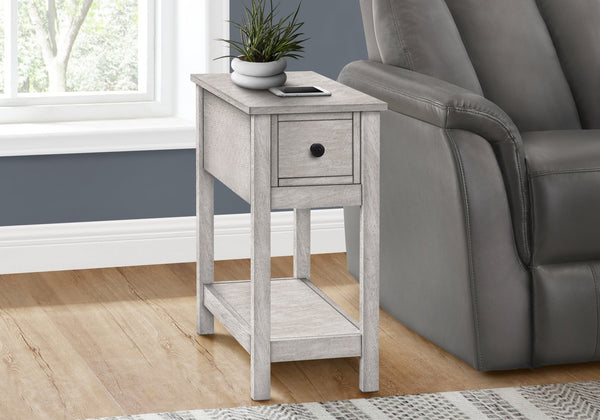 English Elm Accent Transitional Side Table with Drawer and Cabinet, Coastal Washed Grey Veneer, 25" High Compact Nightstand Gray Wash 27 L x 15 W x 8 H B2710P219472