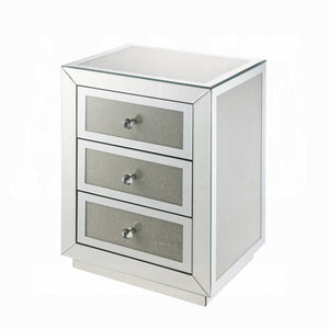 English Elm Glam Mirrored Nightstand with 2 Drawers Luxury Bedroom Accent Table, Sparkling Faceted Front Design Chrome 19 L x 22.5 W x 32.5 H B2741P322555
