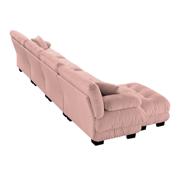 English Elm Free Modular Sectional Sofa - L-Shaped 4-Seater Cloud Couch In Soft Vintage Chenille Pink Comfort W714S01014