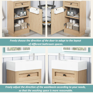 English Elm 18.5" Rustic Bathroom Vanity with Reversible Resin Sink, Wood Grain Melamine, Soft-Close Door, Adjustable Shelf N729P285512N