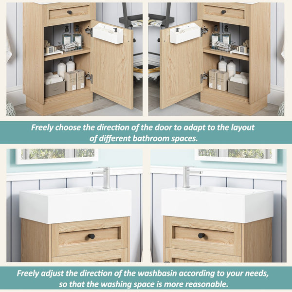 English Elm 18.5" Rustic Bathroom Vanity with Reversible Resin Sink, Wood Grain Melamine, Soft-Close Door, Adjustable Shelf N729P285512N