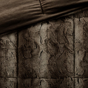 JLA Home Madison Park - 4PC Faux Fur Comforter Set - Ultra-Soft Reversible Faux Mink Luxury, Hypoallergenic, OEKO‑TEX Certified Elegance Brown MP10-3074