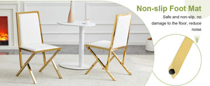 English Elm Table and Chair Set 12 Piece Tempered Glass Dining with Gold Metal Legs Modern Transparent,White+Gold W1151S04773