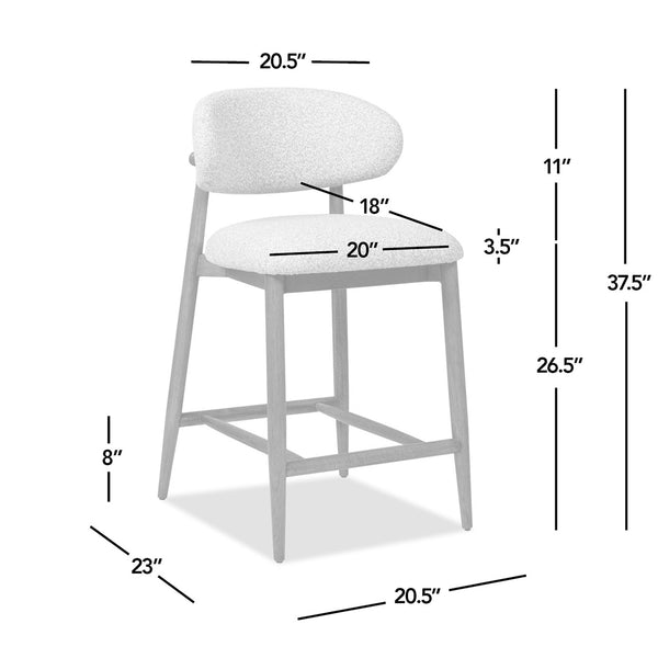 English Elm Jennifer Taylor Home - Locke Sustainable Rubberwood Counter Stool 26.5" Boucle Gray Upholstered Seat Back Modern Design B2719P238400
