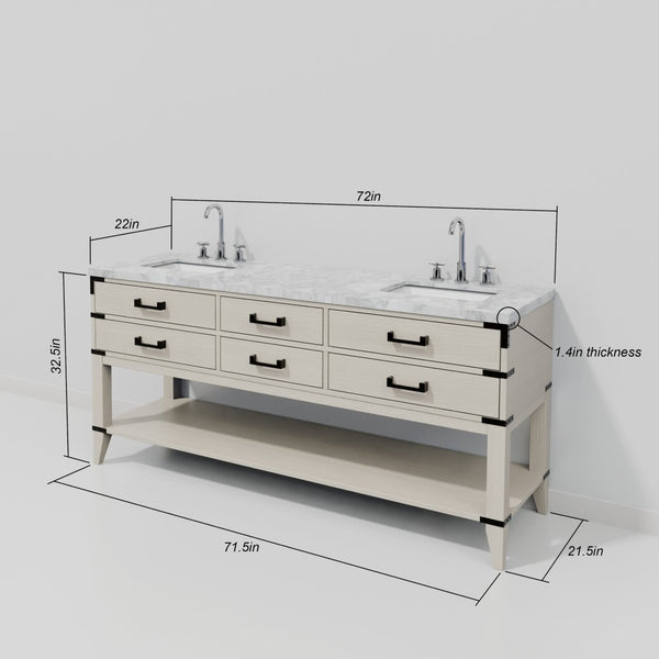 English Elm White Oak Double Bath Vanity With Luxurious Carrara Marble Top & Ample Storage For Modern Bathrooms B2731P260316-GIGA