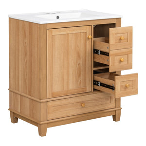 English Elm [video] 30 Inch Freestanding Bathroom Vanity White Mdf Pine Legs Ceramic Sink Soft Close N759P394441N