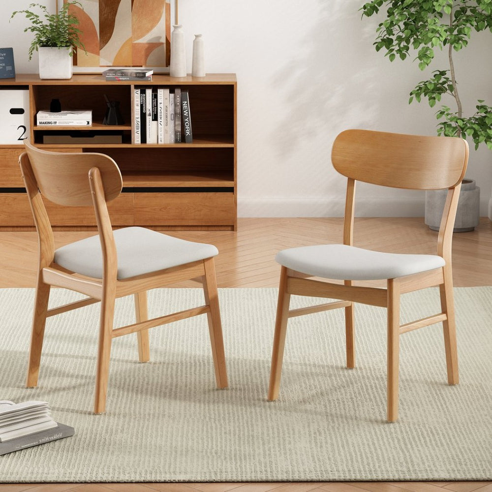 English Elm [video] Set of 2 Minimalist Dining Chairs with Cushioned Seats and Oak Rubberwood Legs N759P371095K