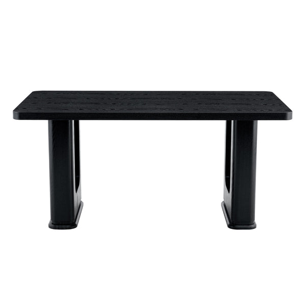English Elm 64.5 Inch Black Wood Grain Textured Dining Table with Gray Glass Inlay, Robust 1.7" MDF Top, Sleek Design W1151S04297