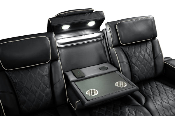 English Elm Fortuner Power Recliner 2PC Set in Black — Faux Leather, LED Lighting, Massage, Bluetooth Speakers, USB Charging B009S01799