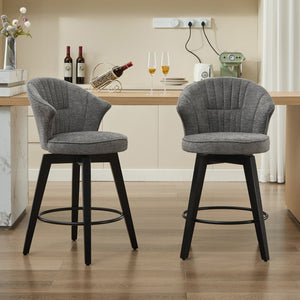 English Elm 008-Wing Upholstered Swivel Counter Stools Set of 2 with Solid Wood Legs, Chenille Comfort & 250lb Capacity DARK GREY W2636P239834