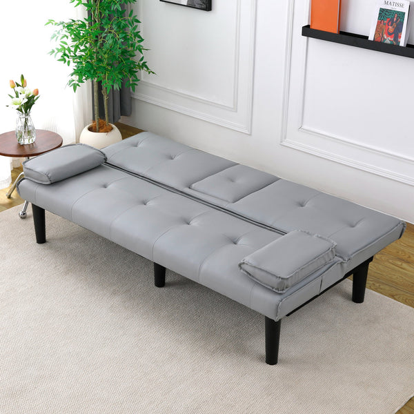 English Elm The 67-inch light gray PVC multifunctional sofa bed with cup holders, one-click fold, 500lb capacity W3371P354627
