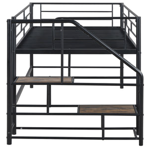 English Elm Mid Mid Loft Bed with Storage Stairs Twin Safety Ladder Low 26.6" Slats Sturdy Metal Frame Black MF323325AAB