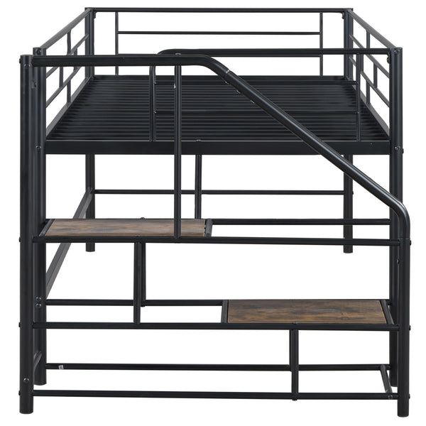 English Elm Mid Mid Loft Bed with Storage Stairs Twin Safety Ladder Low 26.6" Slats Sturdy Metal Frame Black MF323325AAB