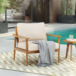 English Elm 30.5" Mid-century Solid Wood Outdoor Lounge Chair with Cushioned Slatted Patio Seat N767P371799T