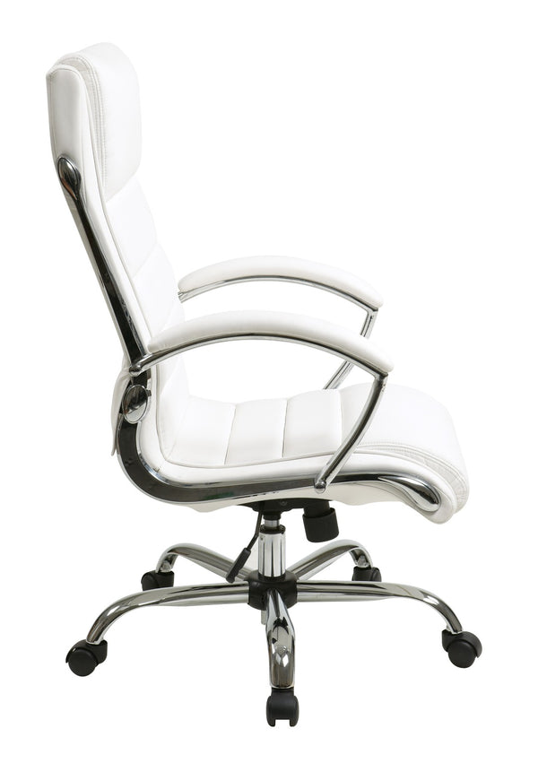 OSP Home Furnishings Executive Faux Leather Office Chair with Lumbar Support Chrome Accents and Padded Arms FL1327C-U11