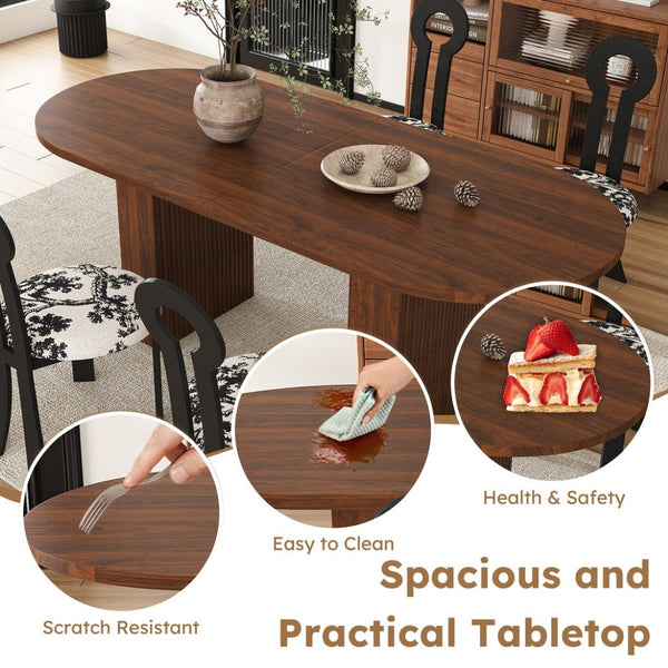 English Elm 62.9" Oval Walnut Veneer Dining Table Seats Six Modern Farmhouse Waterproof Surface W2700S00146