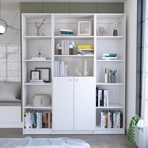 English Elm June 3 Piece Home Bookcase Set with 13 Shelves & Two-Door Cabinet, Modern Durable Storage Solution White 41 L x 28 W x 5 H B070S00288