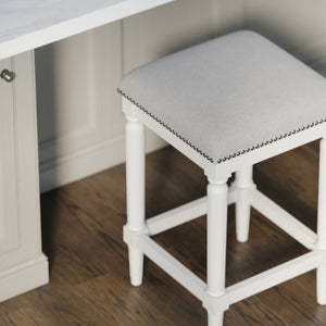 English Elm 27"h Square Faux Leather Counter Stool Solid Wood Carved Legs Distressed Walnut Finish B2751P436460