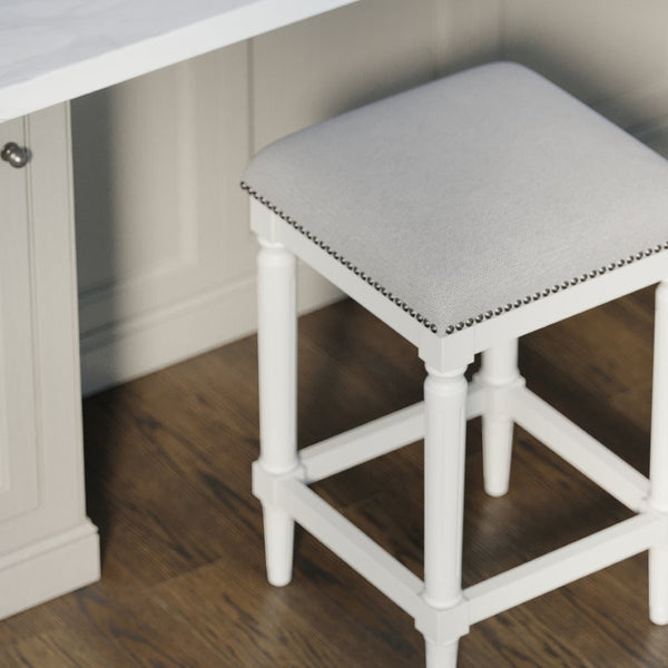 English Elm 27"h Square Faux Leather Counter Stool Solid Wood Carved Legs Distressed Walnut Finish B2751P436460