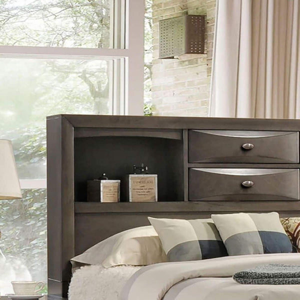 English Elm Contemporary Eastern King Bedroom Set with Bookcase Headboard Storage and Two Nightstands B2741S00567