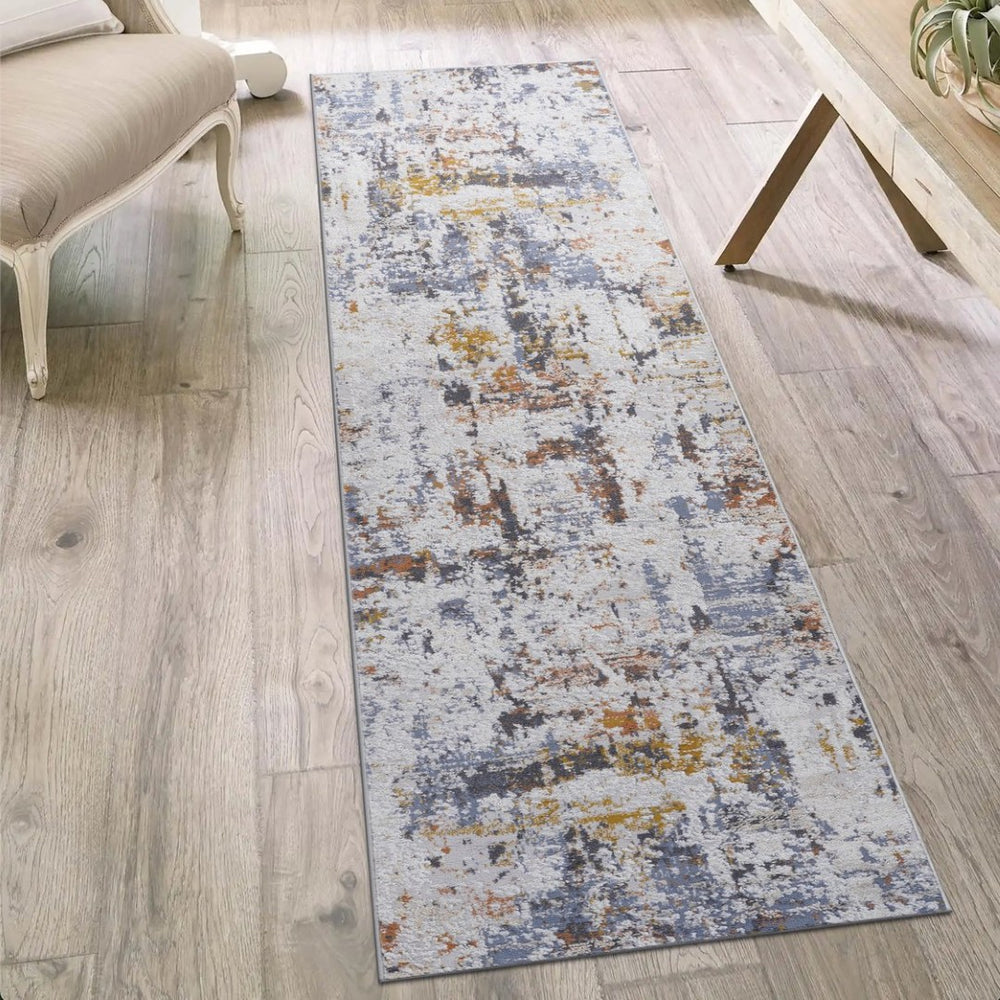 English Elm Payas Abstract Runner Rug 2X8 - Ivory & Navy, Stain Resistant, Machine-Woven, Ideal For Kids & Pets B189P183556-GIGA