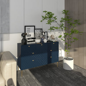 English Elm Modern Tapered Leg 7-Drawer Freestanding Cabinet with Gold Pulls and Heavy-Duty 120lb Drawers for Storage Blue 53.5 L x 18.5 W x 11.42 H T3609P352417