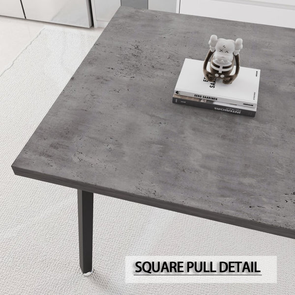 English Elm 55.12-70.87" Expandable Dining Table Set Seats 6 with Pu Upholstered Chairs Black Metal Legs Grey,White W2189S00915