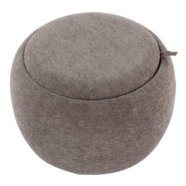 English Elm Tray Pouf Ottoman: Versatile Brown Fabric & Natural Wood Storage, Ideal For Modern Living Spaces B202P223753-GIGA