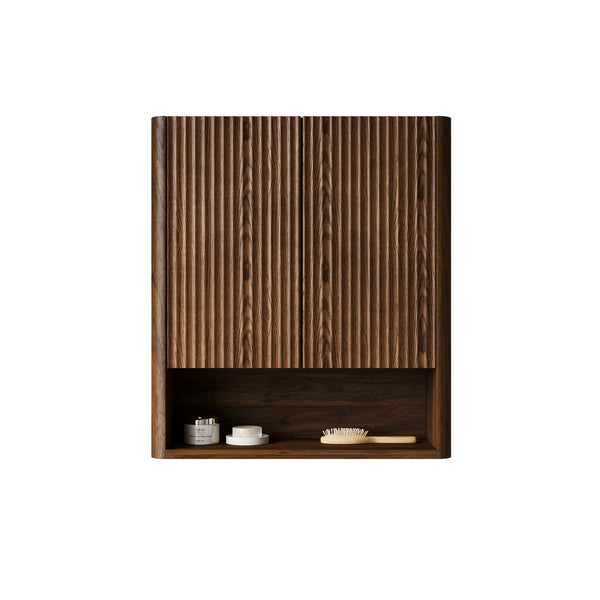 English Elm ZULA Solid Wood Door Over-The-Toilet Cabinet with Soft-Close Doors, Striped Curved Design, 32.7" Dark Walnut W2615P380437