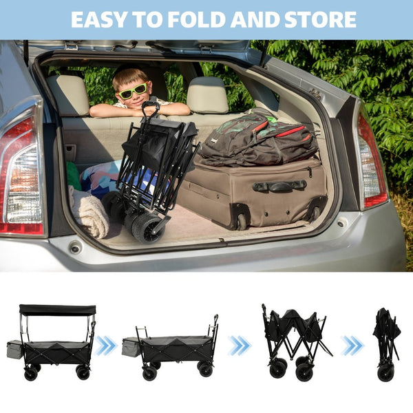 English Elm 480lbs Foldable All-terrain Wagon with Canopy Mosquito Net for Camping Outdoor Black W2932P253225