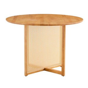English Elm Chinese Solid Wood Round Table - Rustic Retro Design With Imitation Rattan For Dining & Office Spaces W1151P154825