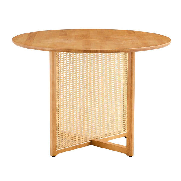 English Elm Chinese Solid Wood Round Table - Rustic Retro Design With Imitation Rattan For Dining & Office Spaces W1151P154825
