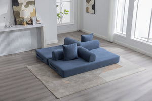 English Elm UNITED modular foldable sofa with metal frame, corduroy upholstery, side pocket & quick assembly convenience Navy W1568P375644