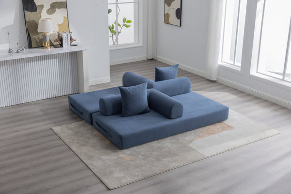 English Elm UNITED modular foldable sofa with metal frame, corduroy upholstery, side pocket & quick assembly convenience Navy W1568P375644