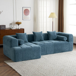 English Elm 101.2" Modern Sectional Sofa Full-Compressed Modular Couch with Deep Seating, Tufted Chenille Fabric, Pillows Included Blue N719S001890C