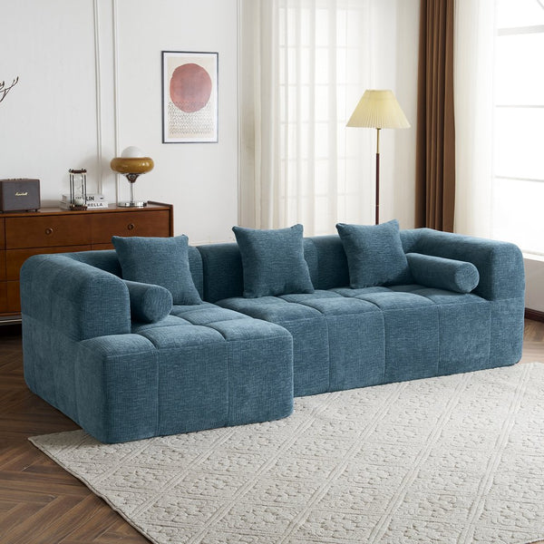 English Elm 101.2" Modern Sectional Sofa Full-Compressed Modular Couch with Deep Seating, Tufted Chenille Fabric, Pillows Included Blue N719S001890C