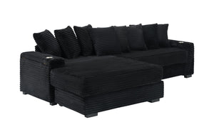 English Elm 111.4-inch corduroy L-shaped sofa with reversible chaise, armrest cup holders, lockers, sturdy frame Black W1278S00105