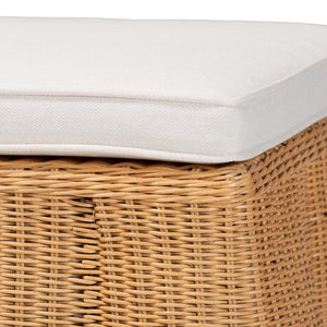 English Elm Scallop Handwoven Rattan Rectangular Ottoman Coastal Boho Accent Bench with Foam Cushion B2750P467849