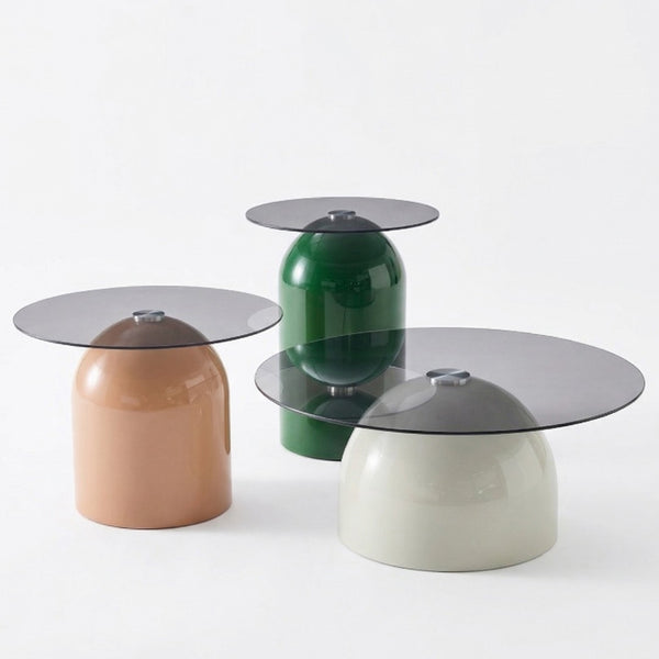 English Elm Nesting Coffee Tables Set of 3 Round Tempered Glass Top Steel Base Living Room W2920S00148