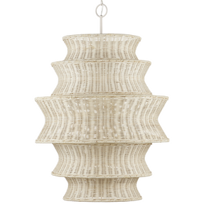 Phebe Chandelier - Elegant Coastal Design with Bleached Wicker Shade and Vanilla Finish for Homes