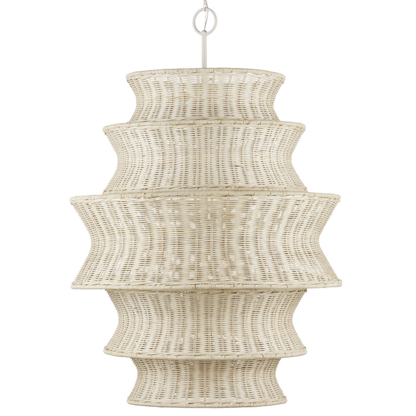 Phebe Chandelier - Elegant Coastal Design with Bleached Wicker Shade and Vanilla Finish for Homes